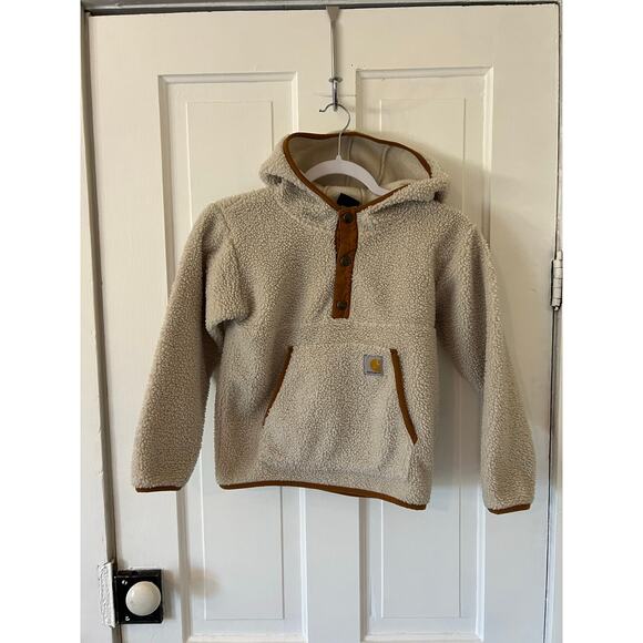 Carhartt Kids Long Sleeve Fleece Quarter Snap Sweatshirt Xs 7 cream retro hoodie - Picture 1 of 6